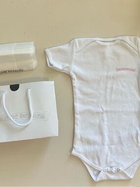 Chrome Hearts Pink & White Baby Onesie Scroll Logo Authentic